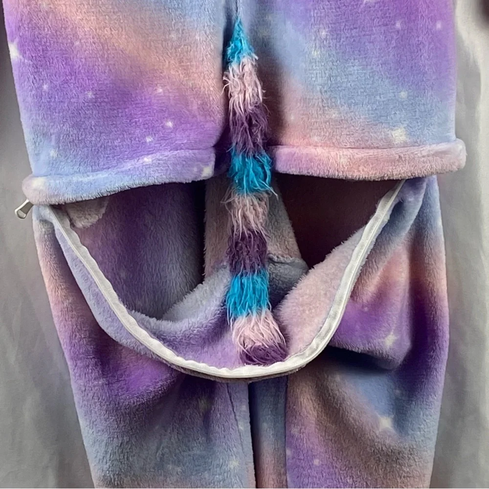 Girl Colorful Unicorn Starry Hooded Onesie Size Medium 7-8
